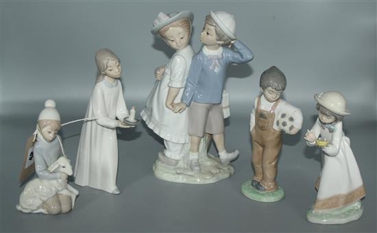 3 Lladro figures & 2 Nao figures